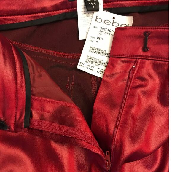 Bebe Vintage Red Satin Ria Jean 4 Party Holiday - Picture 8 of 9